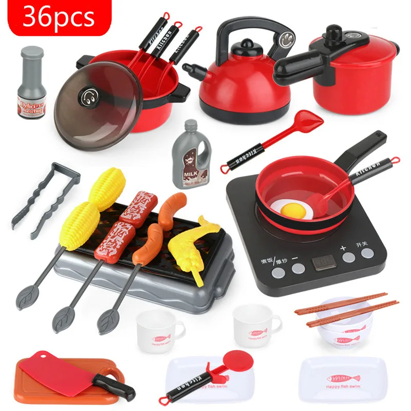 

Simulation Kitchen Toy Suit Electromagnetic Stove Cooking Light Pressure Cooker Boiling Water Pot Family Toy Gift for Girls