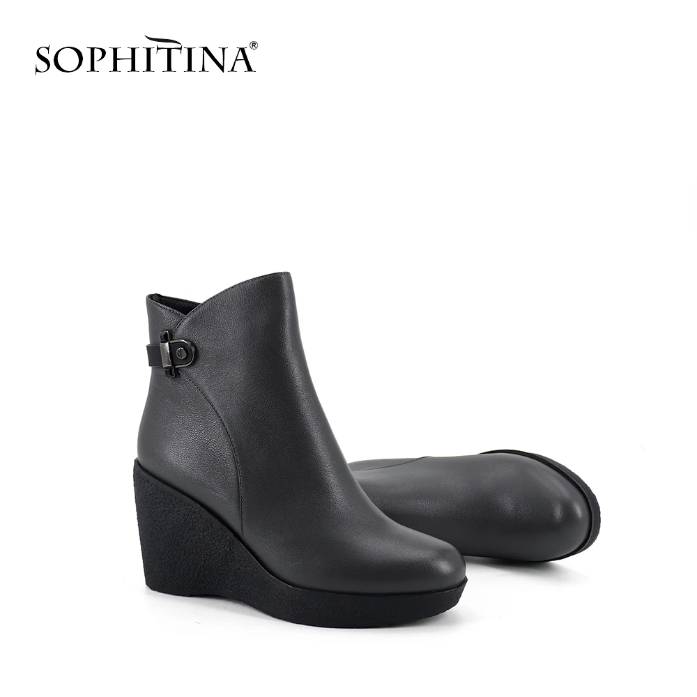 SOPHITINA/Специальный дизайн; ботинки с металлическими украшениями; высокое качество; натуральная кожа; Лидер продаж; женская обувь; ботильоны с круглым носком; PC371