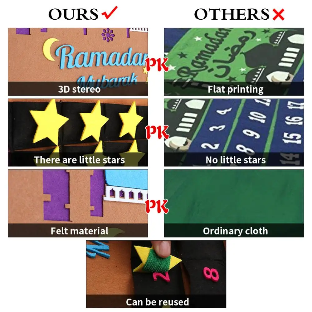 OurWarm Eid Mubarak DIY фетровый календарь Рамадана с карманом для детей подарки обратного