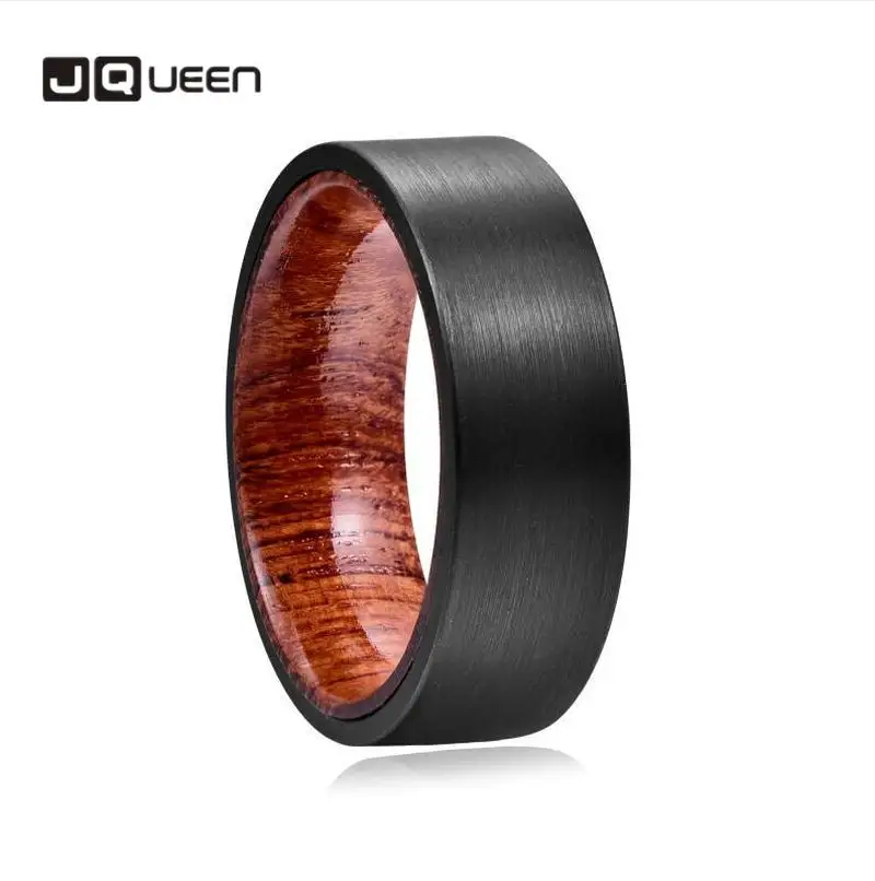 8mm Men's Ring Black Brushed Wood Inner Tungsten Steel Engagement Proposal | Украшения и аксессуары