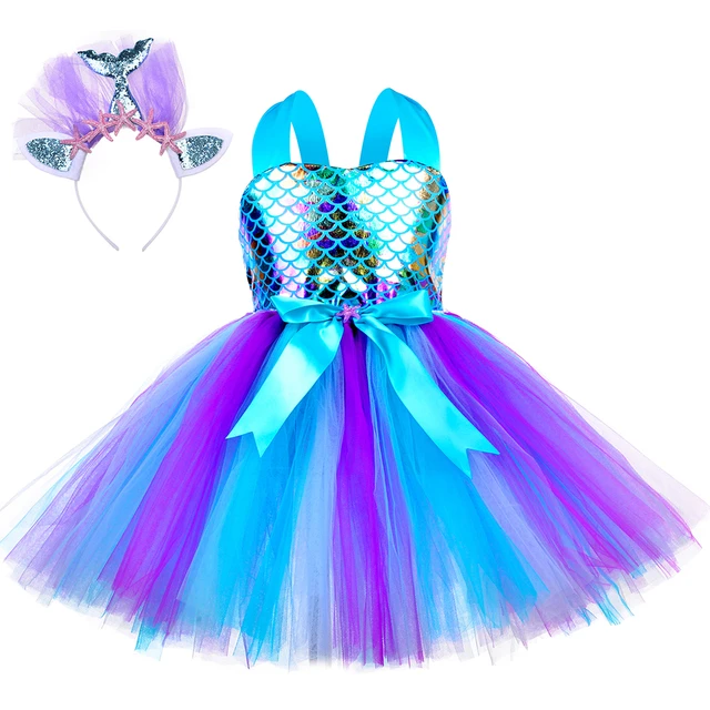 Crianças cosplay pequena sereia fantasia vestir-se roupa crianças halloween  princesa traje meninas roupas para carnaval vestido de fadas - AliExpress