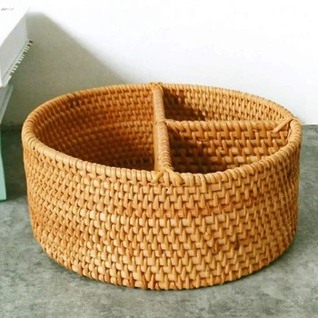 

Desktop Storage Basket Hand-Woven Rattan 3 Compartment Storage Box Storage Box Equipment and Storage Basket (190 Mm 3 Grid Round