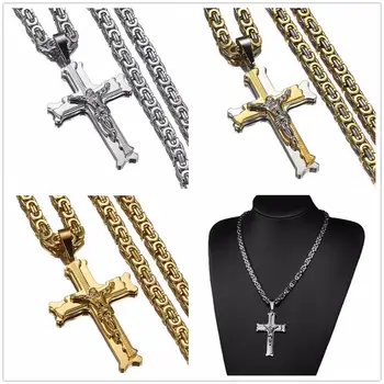 

Personality Stainless Steel Vintage Cross With Jesus Pendant Biker Men's Women's Necklace Jewelry Handmade 18-40'' Fashion Gift