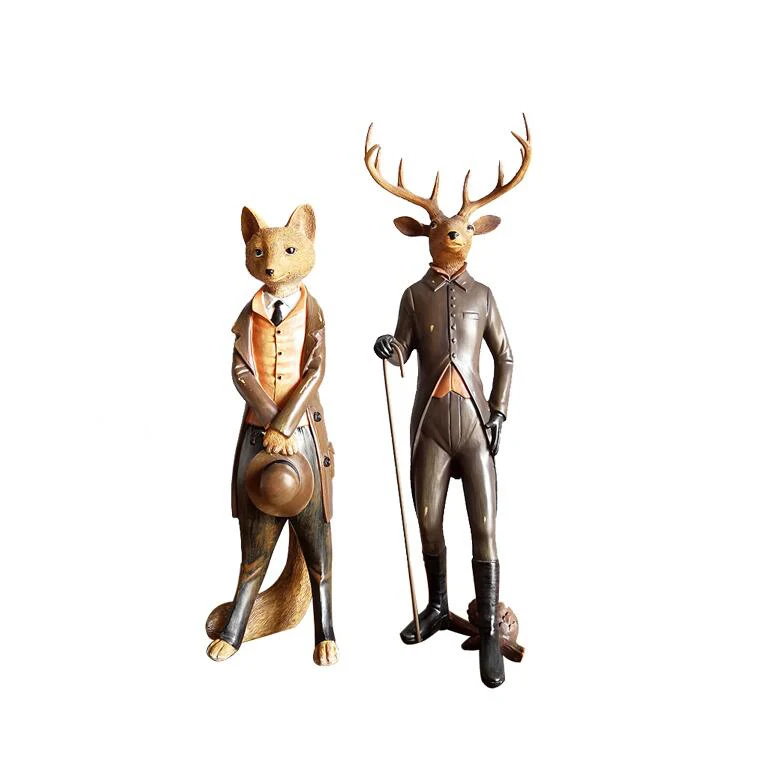 American Resin Gentleman Deer Fox Owl Ornaments Home Livingroom Furnishings Crafts Clothing Store Cafe Club Figurines Decoration