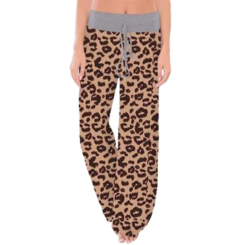 

Spring Women High Waist Long Pants New Leopard Plaid Wide Leg Loose Print Drawstring Female Plus Size casual Sweatpants Pants