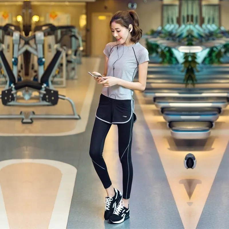 

Gym Sports Clothing Women's Summer Khan Quick-Dry Yu Coffee Clothes Short Sleeve Set Yoga Running Fitness Suit Explicit.