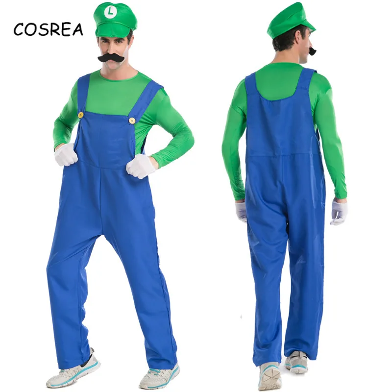 Super Mario Bros Luigi, шляпа сантехника, костюм с бородой, маскарадный костюм Марио, маскарадный костюм на Хэллоуин, нарядное платье для родителей и детей, взрослых, детей, женщин