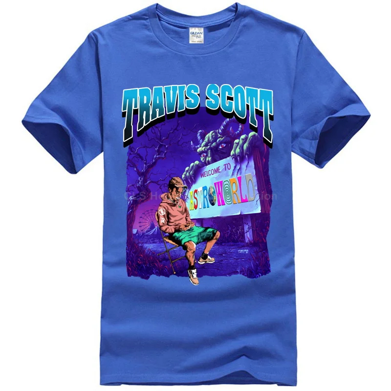 Трэвиса Скотта Astroworld, футболка, размер, подарок, принт, мужская, черная, классная, повседневная, прайд, футболка, мужская, унисекс, новая, модная футболка - Цвет: Men blue