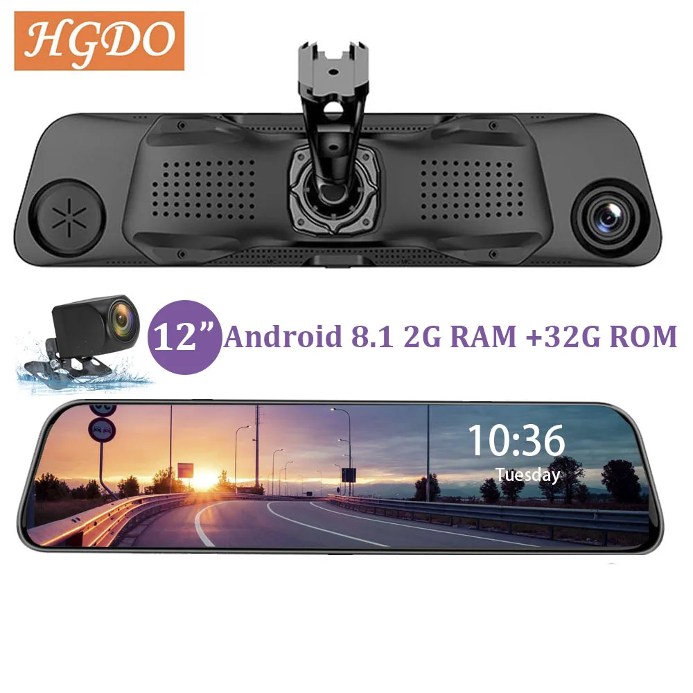 12" 4G Car Dvr Dual lens rearview mirror Camera Android 8.1 2+32G ADAS GPS1080P Video registrar Dash cam Holder