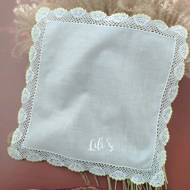 Elegáns Fehér, 100% Pamut, Magas Gróf Kézi Égésű Csipke Zsebkendő - Image 6