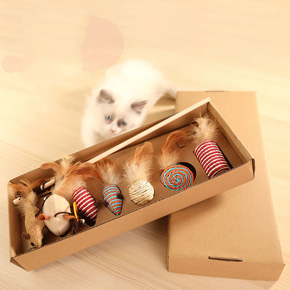 Cat Teaser Toy 7pcs/set Hemp Rope Cats Interactive Stick Toys Kitten
