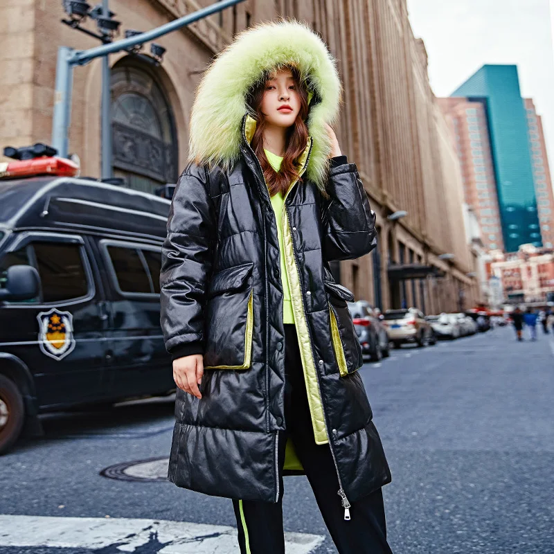 100% Genuine Sheepskin Coat Female Real Raccoon Fur Collar Duck Down Jacket Winter Women Leather Jackets S19-090SH YY1796 | Женская