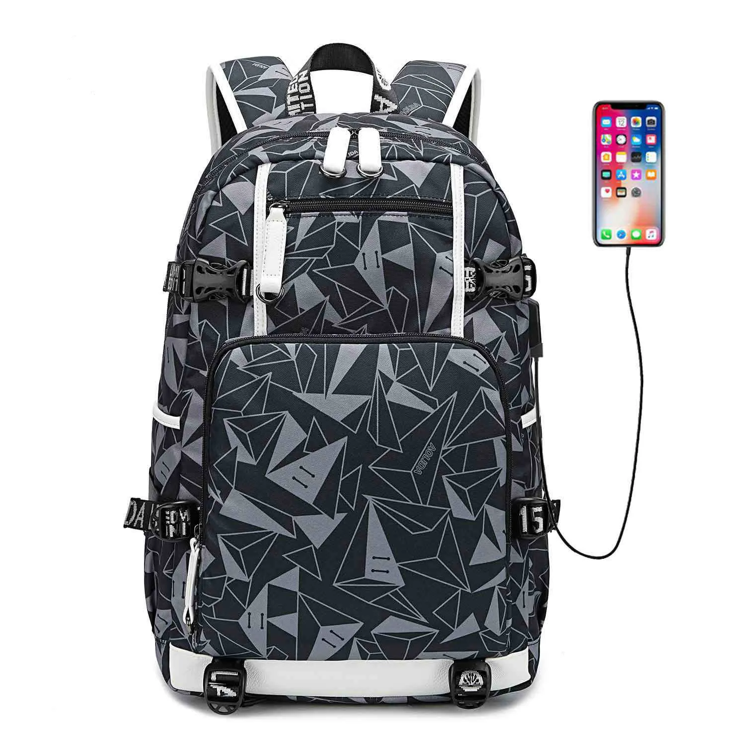 

Men's leisure backpack 2019 student printed leisure computer bag large-capacity printed Oxford Brad chain travel sports bag