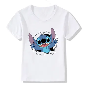

Funny Kids Clothes Lilo Stitch Cartoon T-shirt Summer Fashion Short Sleeve Stitch T-shirt Boys Girls Graphic White T-Shirt