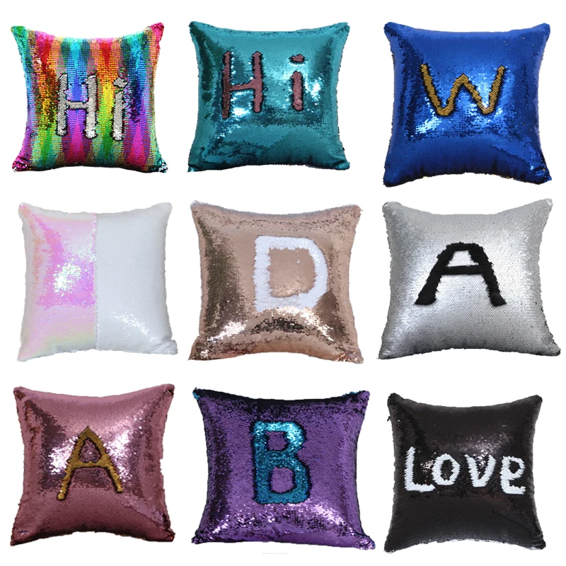 

Magic Pillowcase Sequins Throw Pillow Mermaid 40*40cm Cushion Cover Decorative Reversible Sequin Pillowcover for Sofa Decorative