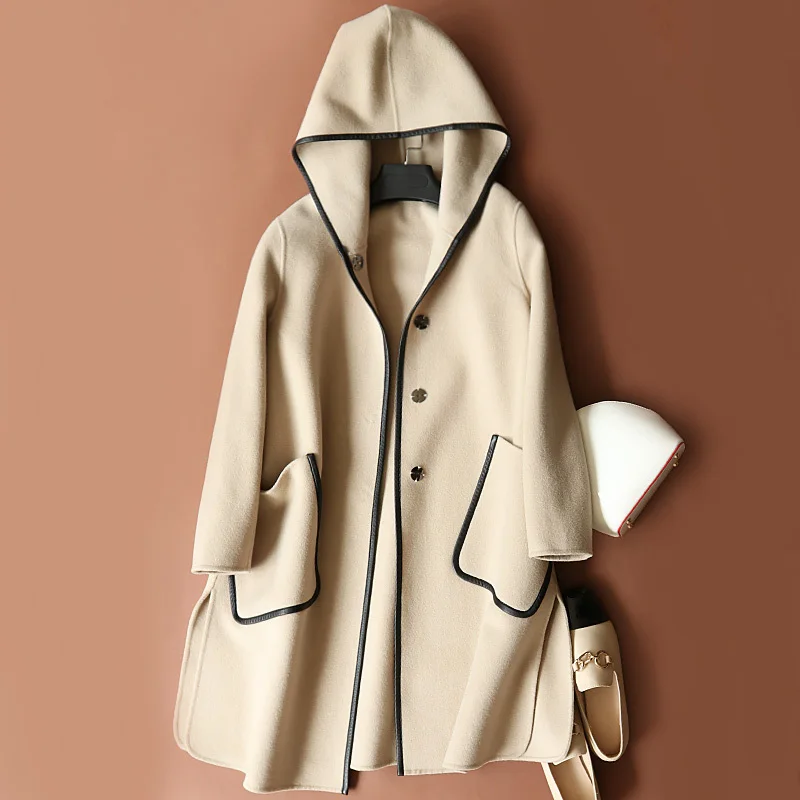 

Autumn Winter Warm Wool Coat Women Parkas 2020 New Elegnat SIngle Button Hooded Female Tench Coats Abrigos Mujer LX1872