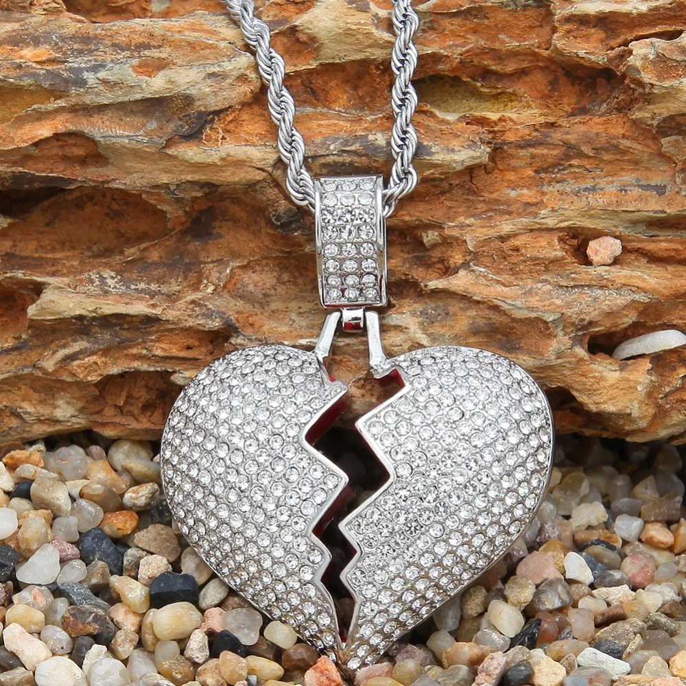 Hip Hop Iced Out Broken Heart Pendant 