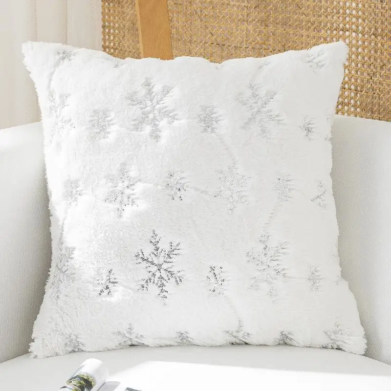 Christmas Plush Pillowcase Snowflake Pattern Sequins Decorations 45*45CM Creative European Style Household Soft Cushion Covers | Дом и сад