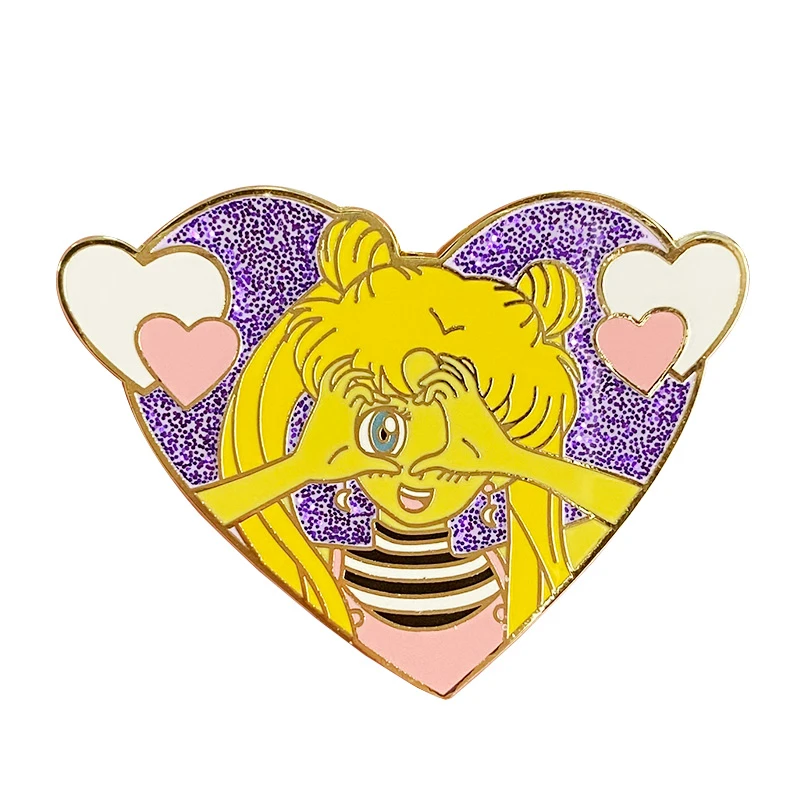 かわいいセーラームーングリッターエナメルピンハート目ブローチ人気アートアニメミームコレクション Brooches Aliexpress