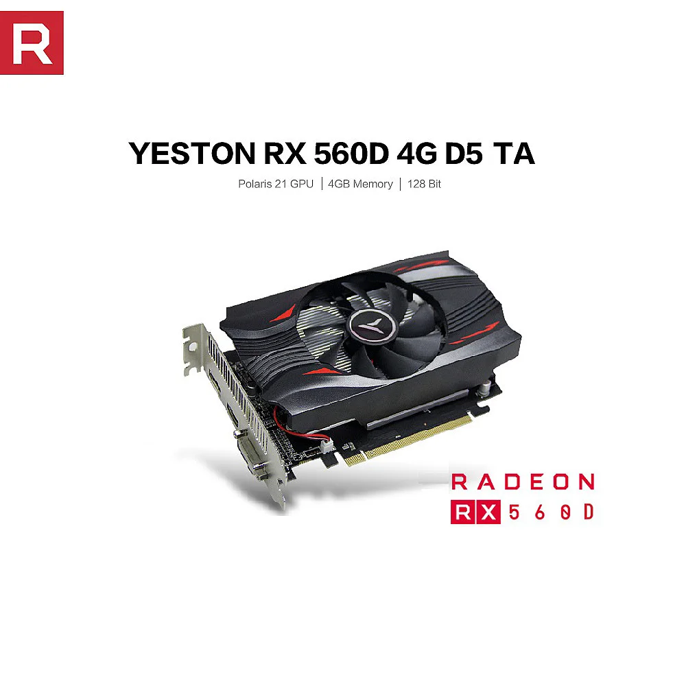 Видеокарта yeston RX560D 4G D5 Дискретная игровая видеокарта 1176 МГц/6000 МГц 4G/128 бит/GDDR5/DP +