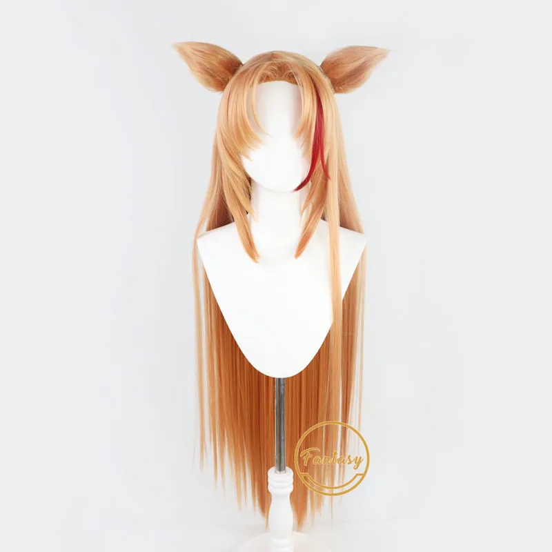 

Swire Game Arknights Cosplay Wig Long Heat Resistant Synthetic Orange Hair halloween Party +Free Wig Cap+Ears