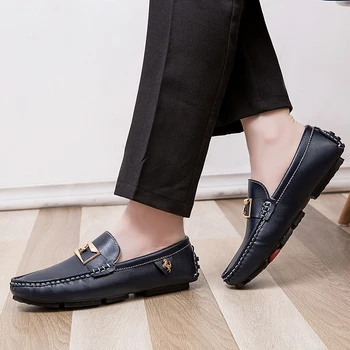 

Brand Mens Fashion Mental Horse Loafers Summer Man Casual Driving Shoes Slip-on Flat Moccasins Boat Shoes Big Size 48