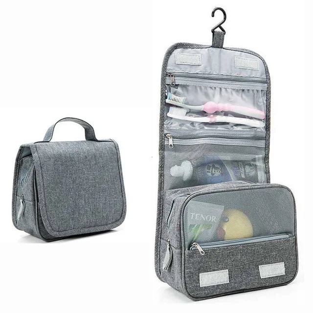 New Large Capacity Cosmetic Storage Bag Polyester Multifunction Travel Portable Cosmetic Bag Hanging Organizer Toiletry Pouch - Цвет: Gray