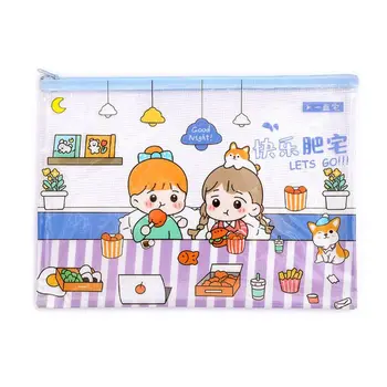 

A4 A5 Kawaii Cartoon Mesh Pen Pencil Bag Large Capacity Transparent File Holder