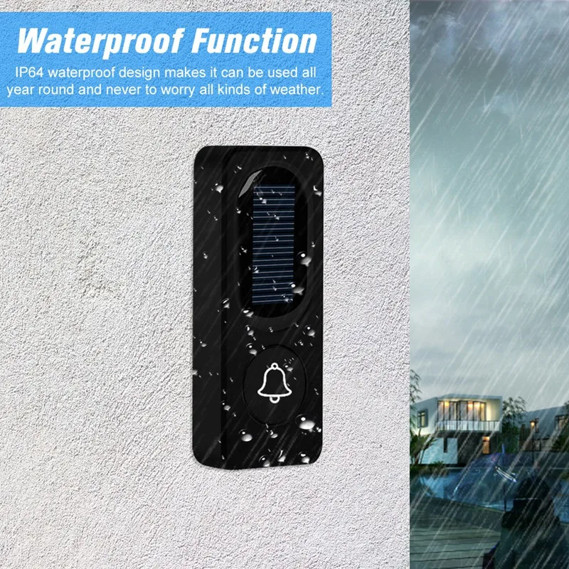 300M Remote Solar Wireless Waterproof Doorbell Light Control Sensor With Transmitter + Receiver Doorbell One For Two Kit US Plug