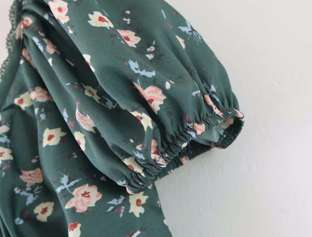 Bazaleas Франция зеленый Цветочный Принт vestidos повседневное Винтажное с открытыми плечами женское мини-платье модные облегающие платья