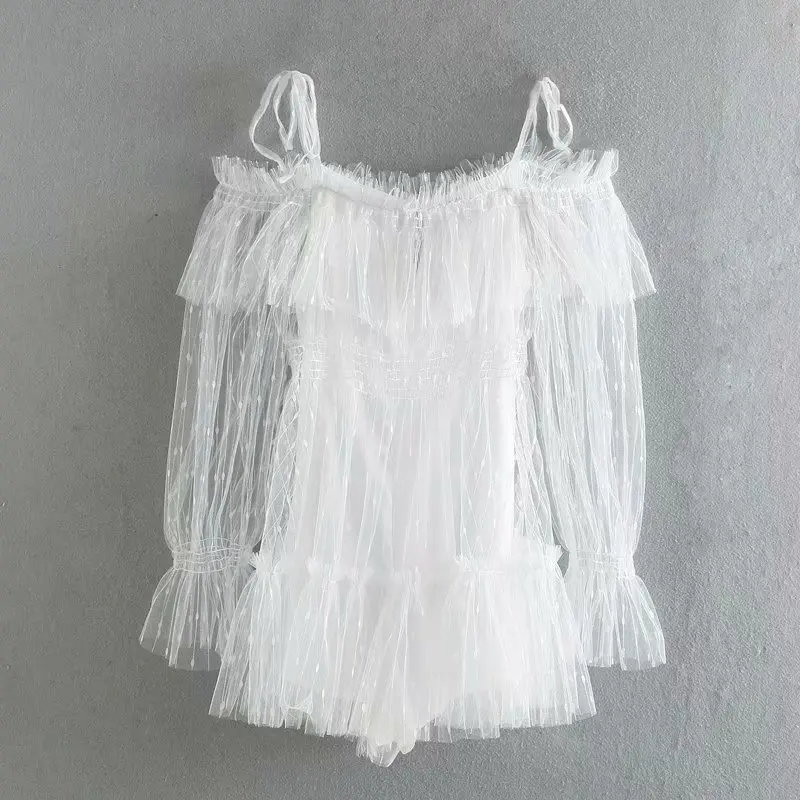 

Polka Dot Gauze Transparent off-Shoulder Strapped Dress WOMEN'S Dress Europe And America 2020 Early Spring New Style Sexy Dress