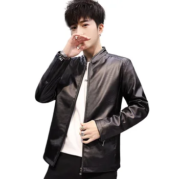 

HOO 2020 men favors cultivate one's morality leisure jacket youth pure color PU leather