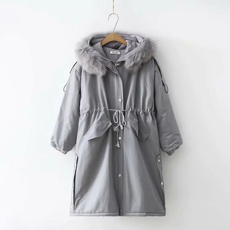 

Winter New Style Korean-Style Versatile Slimming Waist Hugging Long Parka Cotton-padded Clothes Loose-Fit Hooded Warm Cotton Coa