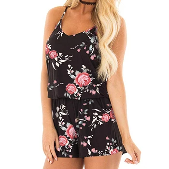 

VICABO Women Playsuits Summer Fashion Floral Printed Sleeveless V neck Sexy Beach Casual Women Jumpsuit Playsuit Female #w