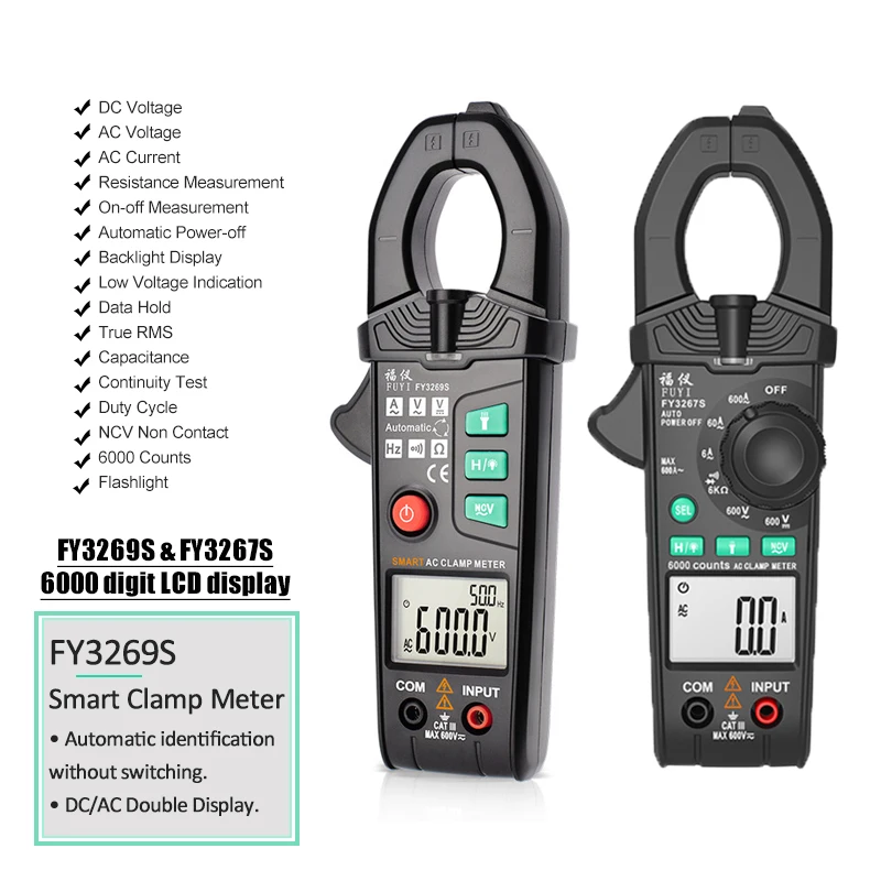 Auto & Manual Ranging Multimeters MAX Range AC 500 Amp DC 200mA AC DC 600 Volt 20 Mega Ohm with 2 AAA Batteries & Testing Leads,2000 counts Digital Clamp Meter 