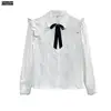 2021 Spring Women Long Sleeve Office Lady Work Business Formal Basic White Shirts Single Breasted Button Bow Tie Tops And Blouse 5