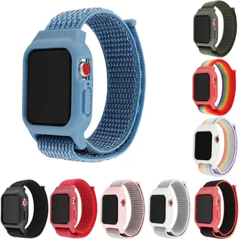 

TPU Cover Strap For Apple Watch Band Apple Watch 5 4 Band 44mm 40mm Sport Nylon Loop iWatch 2 3 Band 42mm 38mm Case Strap Set