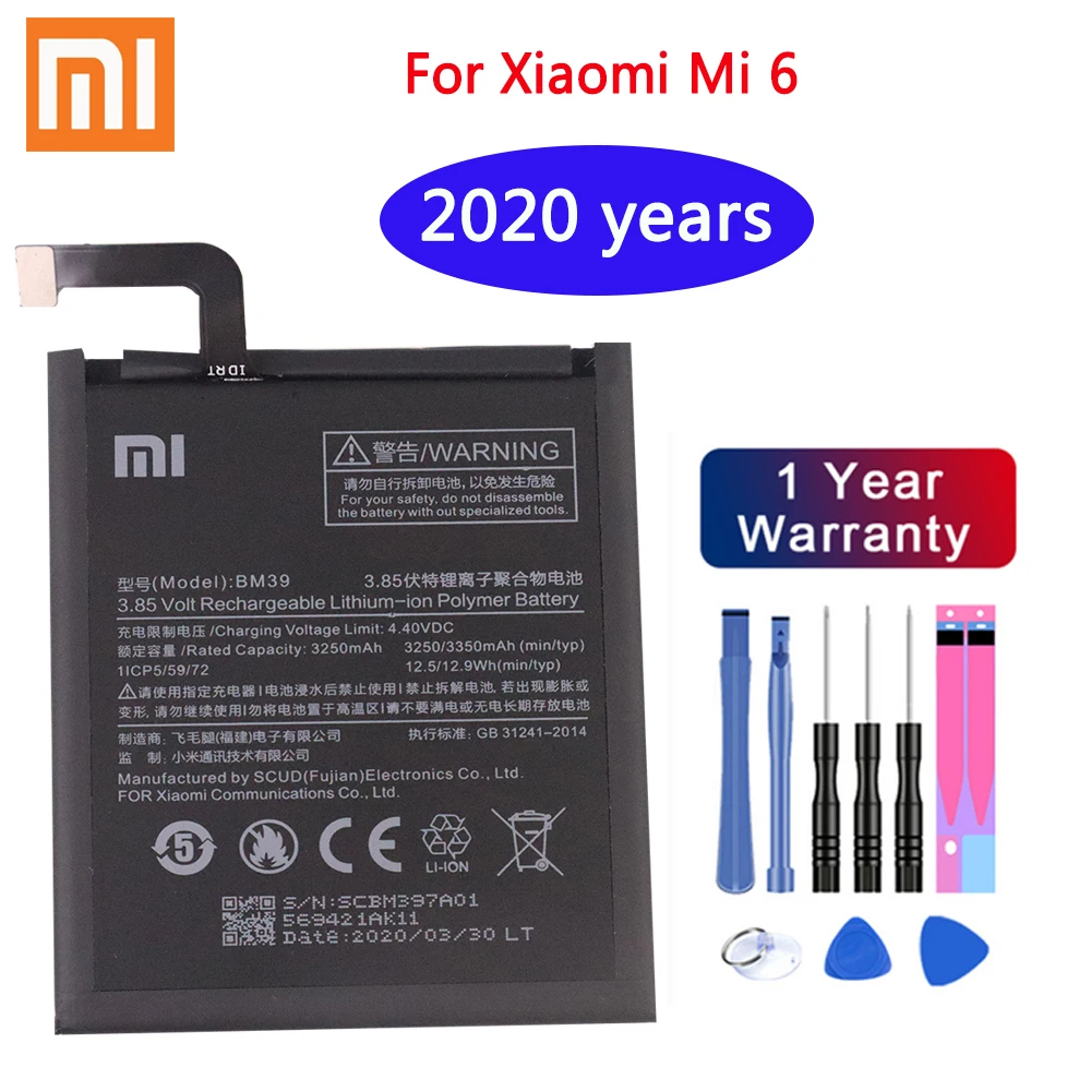 

2020 years Xiaomi Original Phone Battery BM39 For Xiaomi Mi 6 Mi6 3250mAh High Capacity Replacement Battery Free Tools