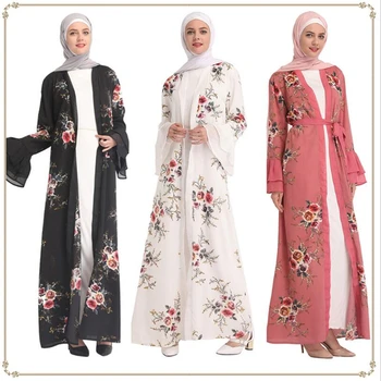 

Beautiful muslim open abaya floral printed kimono cardigan dubai arab turkey maxi dress islamic prayer clothes plus size
