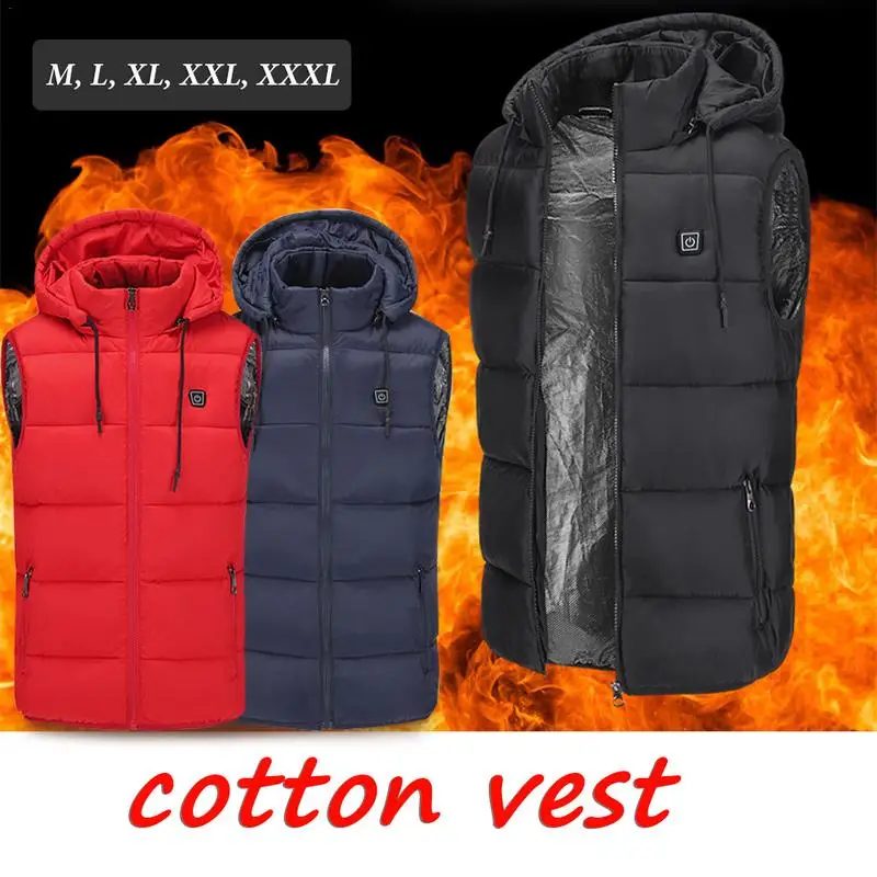 

Electric Vest Outdoor Riding Down Warm Jacket USB Charging Cotton Smart Heating Vest Hooded Electric Cotton Clothing Hot