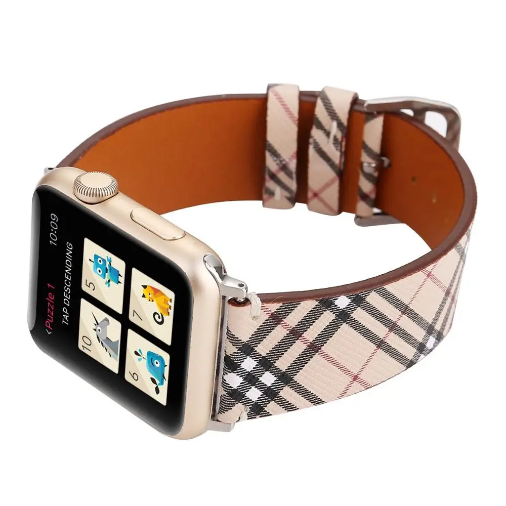 

Grid Leather Bands for Apple Watch 38mm 42mm 40mm 44mm Iwatch Bracelets Series 5 4 3 2 1,Plaid Leather Strap for Apple Watch