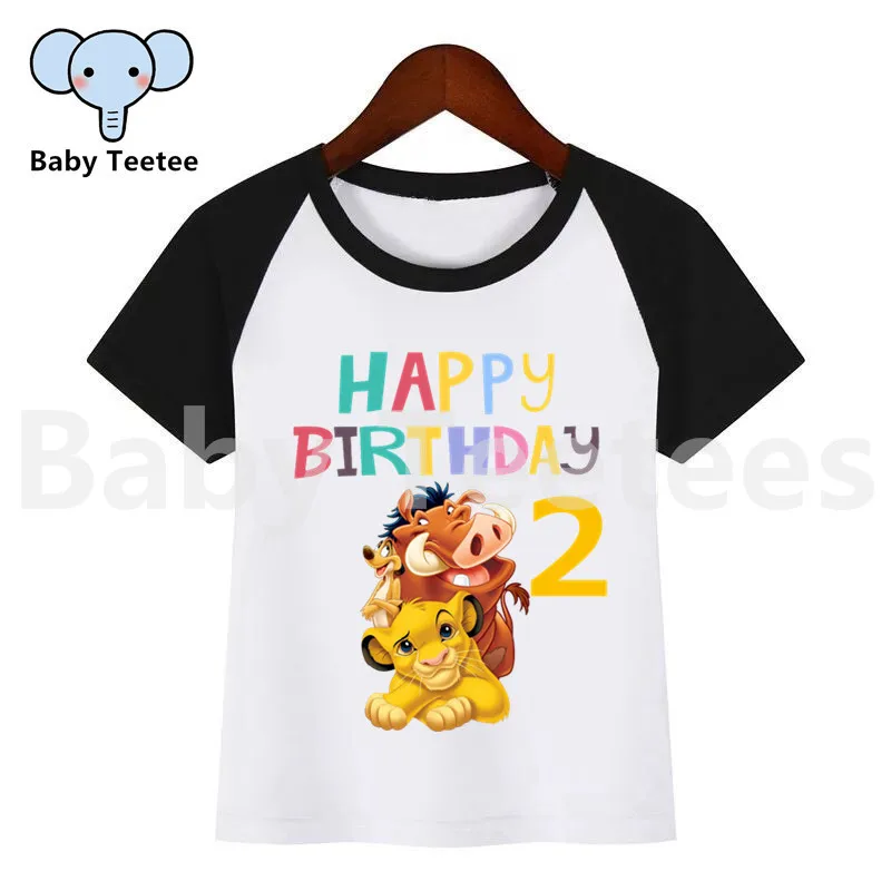 a240B Забавная футболка с надписью «Happy Birthday», «King», «Simba» и цифрой 1-10 для мальчиков и девочек детские топы с рисунками, Детская летняя футболка одежда для малышей - Цвет: a240B