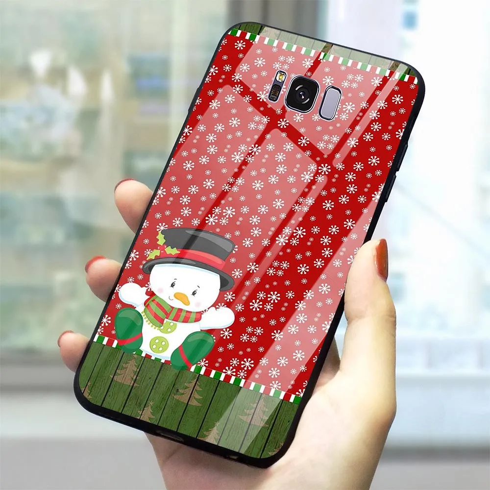 Рождество год закаленное Стекло чехол для телефона для samsung Galaxy S9 чехол A70 A60 M40 A50 A40 A20 A30 A10 S7 край S8 S10