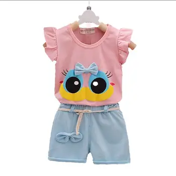 

Fashion Brand Summer Infant Baby Girl Clothing Sets Sport Lovely Long Eyelashes Toddler Vest Pants Ure Cotton Suit Kids Clothes