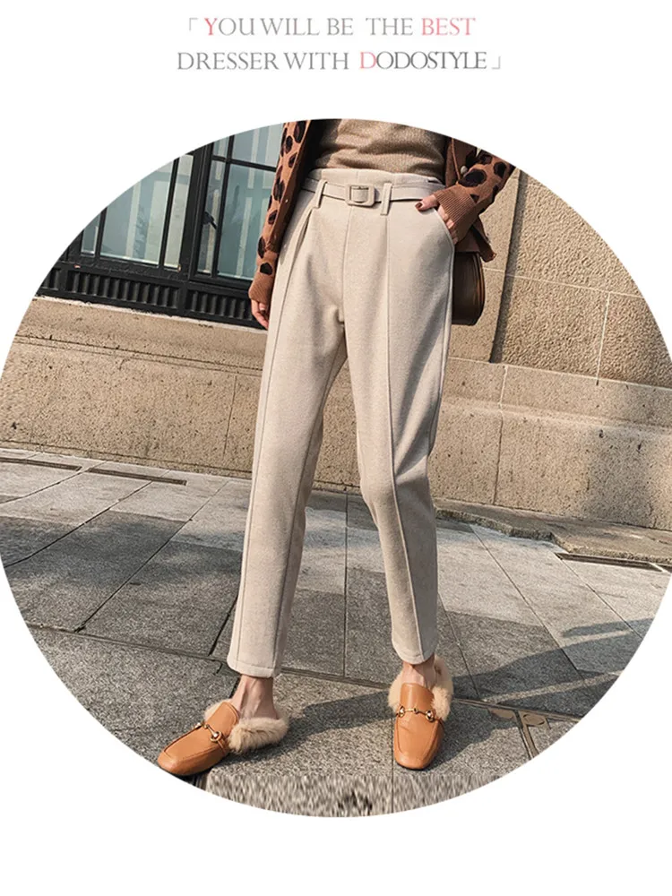 JUJULAND woman woolen harem pants warm thick winter high quality solid pants 1193