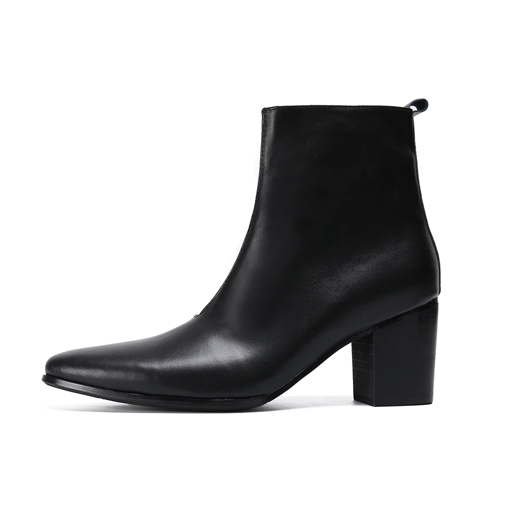 Christia Bella Handmade Fashion Pointed Toe Men Genuine Leather Business Short Boots Party Formal Men's Big Size Zip Ankle Boots