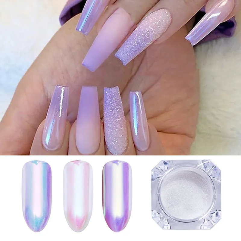 

Aurora Nail Glitter Powder Chameleon Neon White Colors Nail Art Chrome Pigment Dust for Nail Art Beauty Design Decorations