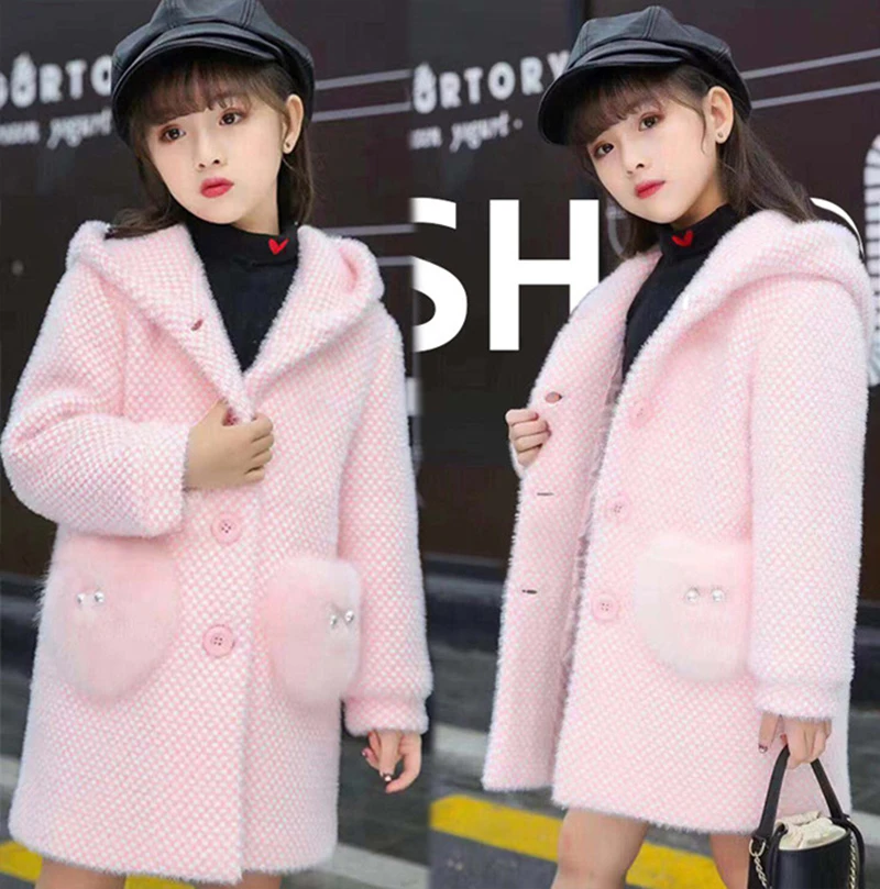 Girls winter coat girls outerwear New Winter Sweater Cotton Kid Outerwear clothes toddler children casual turn-down collar plaid wool Coat for girls clothing