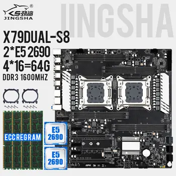 شراءJINGSHA X79 المزدوج S8 اللوحة مجموعة مع 2 قطعة E5 2690 و 4 قطعة 16gb Ddr3 1600mhz Ecc Reg ذاكرة عشوائية