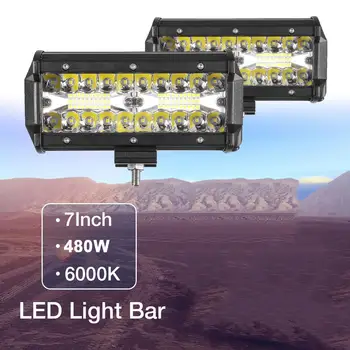 

7 Inch 480W Led Light Bar Offroad Spot Work Light Led Working Lights Beams Driving Fog Lamp for Truck Motorcycles Cars Boats